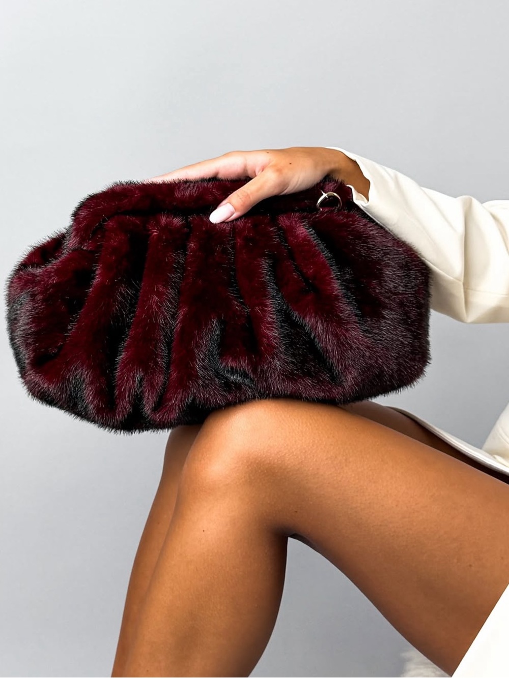 Lux Faux Fur Clutch Bag in Deep Burgundy